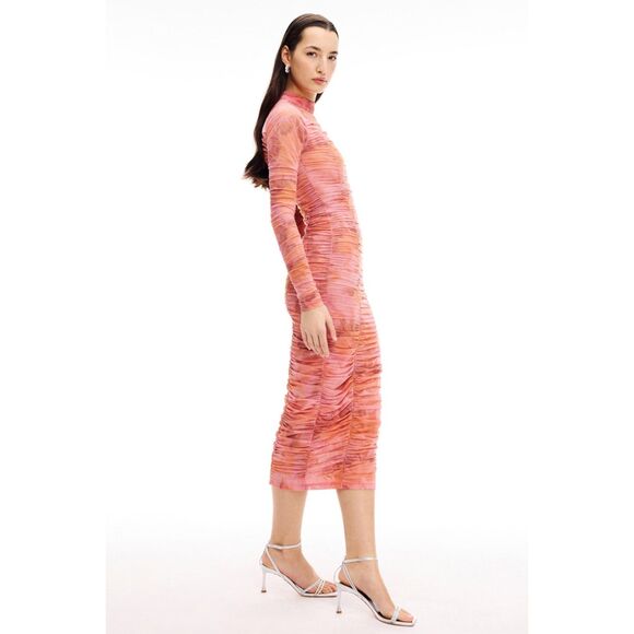 Rococo Sand Mabel Tie Dyed Ruched Long Sleeve Midi Dress in Pink & Orange Sz XS - Picture 3 of 15